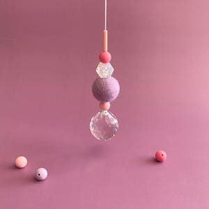 Large suncatcher with felt ball and colorful silicone beads | stylish home accessory & gift idea with rainbow effect image 1
