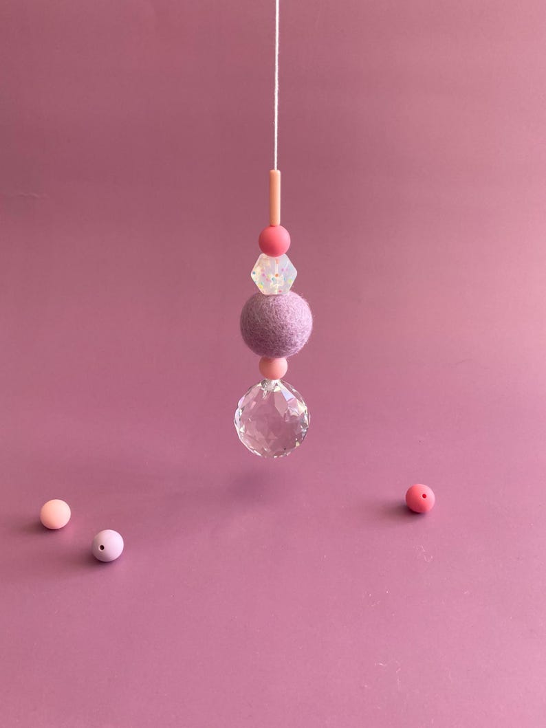 Large suncatcher with felt ball and colorful silicone beads | stylish home accessory & gift idea with rainbow effect image 1