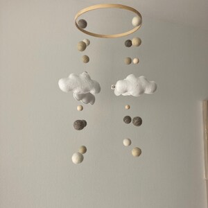 Handmade baby mobile with felt clouds in natural tones | lovely nursery decor & unique gift idea for a newborn image 4