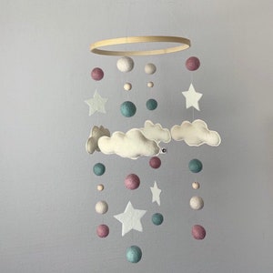 Mobile baby clouds mint pink baby mobile mobile children's room mobile baby bed cot decoration gift pregnant woman gift birth baby