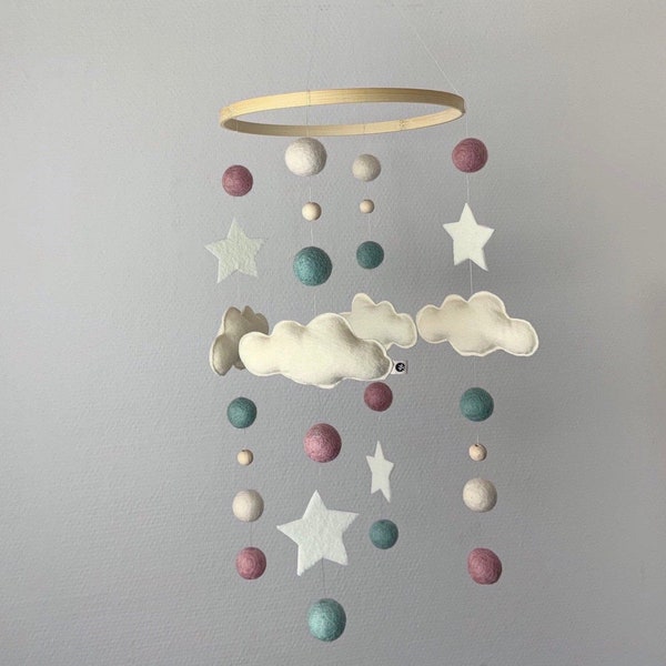 Mobile Baby Wolken mint rosa Babymobile Mobile Kinderzimmer Mobile Babybett Kinderbett Dekoration Geschenk Schwangere Geschenk Geburt Baby