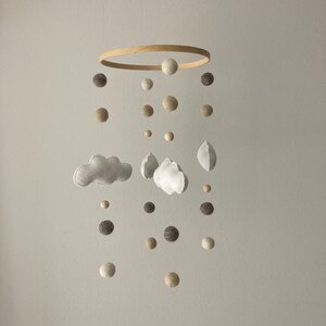 Handmade baby mobile with felt clouds in natural tones | lovely nursery decor & unique gift idea for a newborn image 3