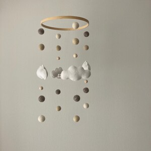 Handmade baby mobile with felt clouds in natural tones | lovely nursery decor & unique gift idea for a newborn image 10
