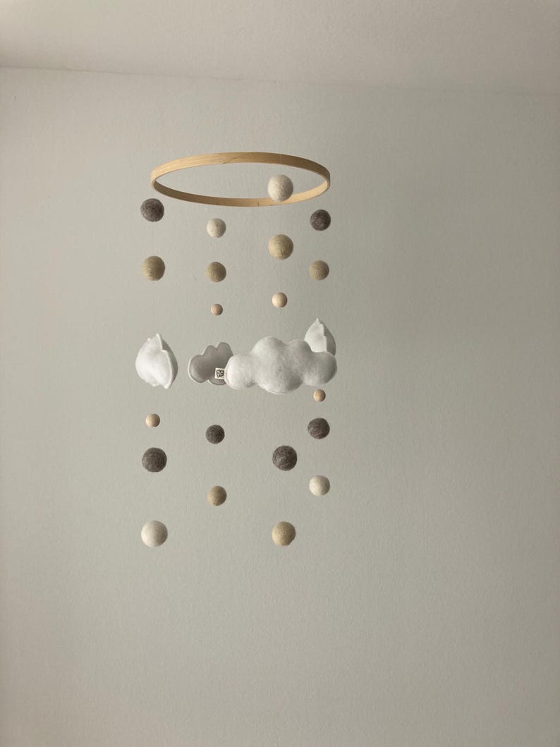 Handmade baby mobile with felt clouds in natural tones | lovely nursery decor & unique gift idea for a newborn image 10