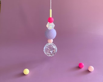 Large suncatcher with felt ball and colorful silicone beads | stylish home accessory & gift idea with rainbow effect