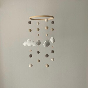 Handmade baby mobile with felt clouds in natural tones | lovely nursery decor & unique gift idea for a newborn image 9
