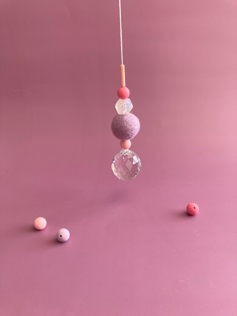 Large suncatcher with felt ball and colorful silicone beads | stylish home accessory & gift idea with rainbow effect image 8