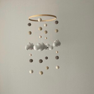 Handmade baby mobile with felt clouds in natural tones | lovely nursery decor & unique gift idea for a newborn image 5