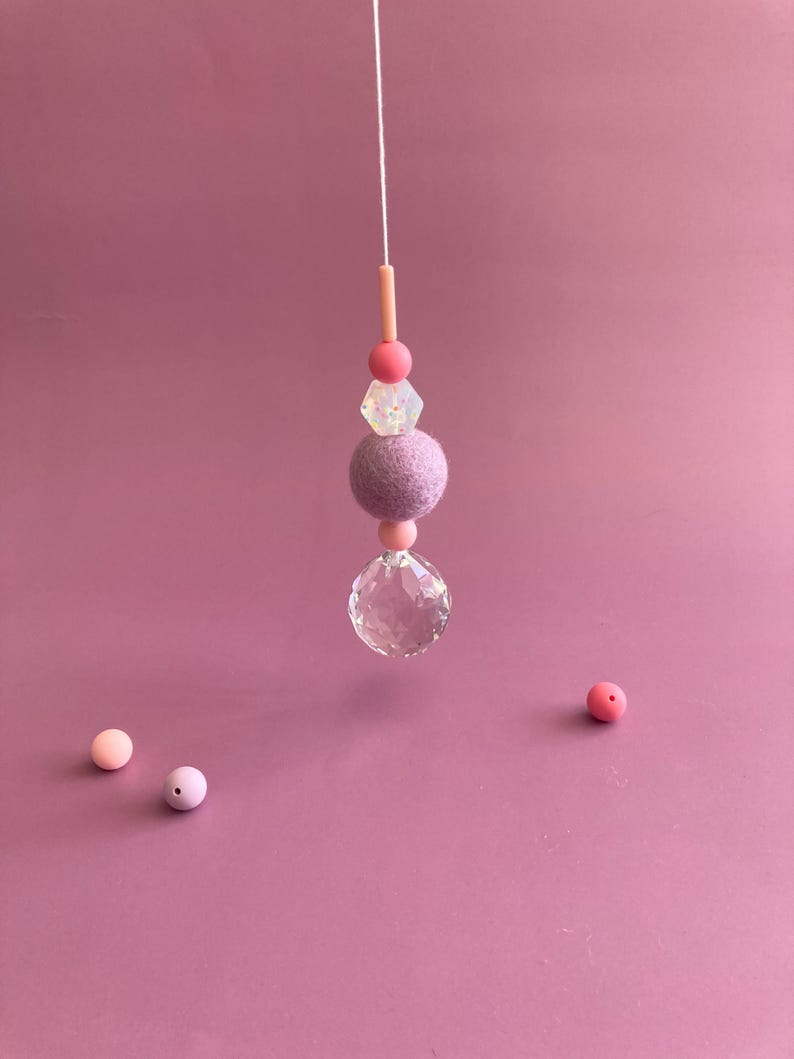 Large suncatcher with felt ball and colorful silicone beads | stylish home accessory & gift idea with rainbow effect image 9