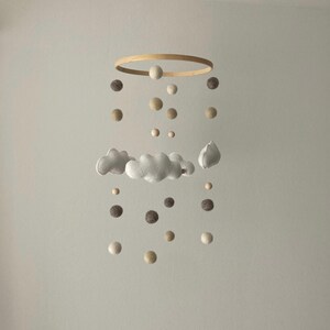 Handmade baby mobile with felt clouds in natural tones | lovely nursery decor & unique gift idea for a newborn image 11
