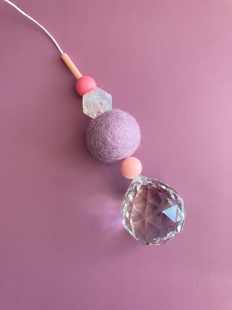 Large suncatcher with felt ball and colorful silicone beads | stylish home accessory & gift idea with rainbow effect image 6