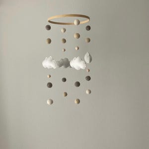 Handmade baby mobile with felt clouds in natural tones | lovely nursery decor & unique gift idea for a newborn image 6