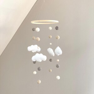Handmade baby mobile with felt clouds in natural tones | lovely nursery decor & unique gift idea for a newborn image 1