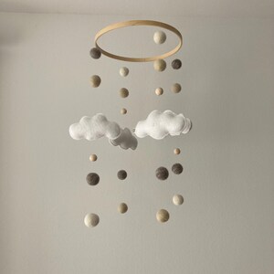 Handmade baby mobile with felt clouds in natural tones | lovely nursery decor & unique gift idea for a newborn image 8