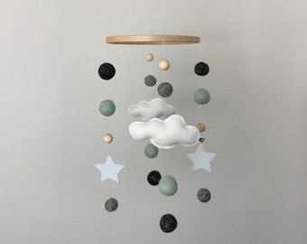 Wieg mobiel, mobiele baby, babymobiel, kinderkamer decor, mobiele baby, kinderen, kinderkamer, cadeau, geboorte, vilt mobiel, sterren, ballen