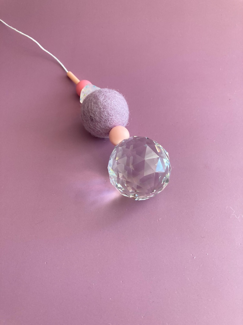 Large suncatcher with felt ball and colorful silicone beads | stylish home accessory & gift idea with rainbow effect image 5
