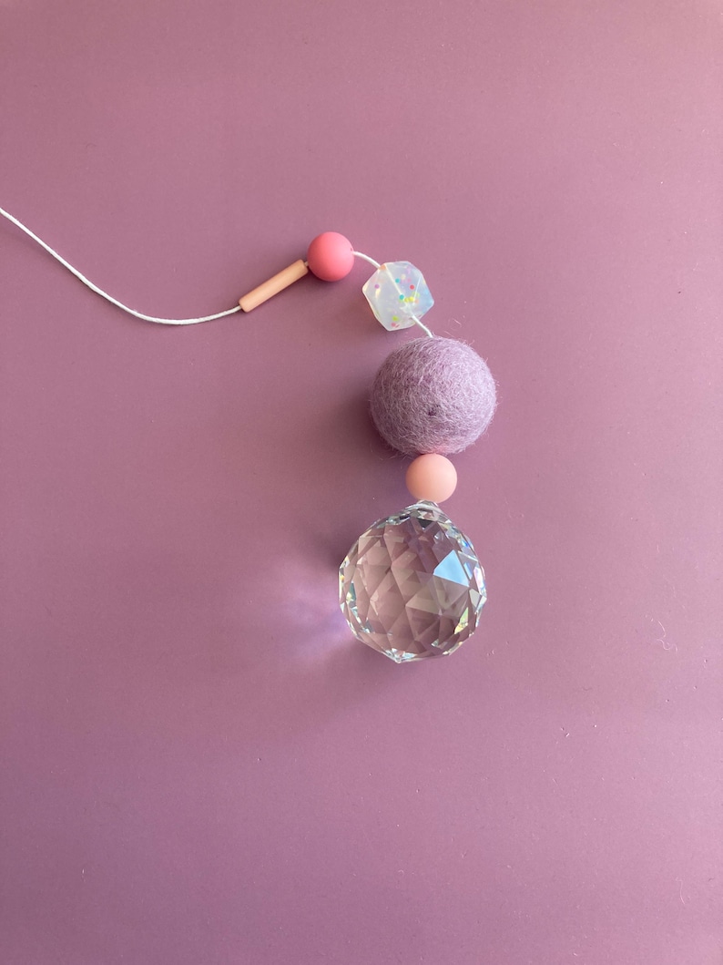 Large suncatcher with felt ball and colorful silicone beads | stylish home accessory & gift idea with rainbow effect image 3