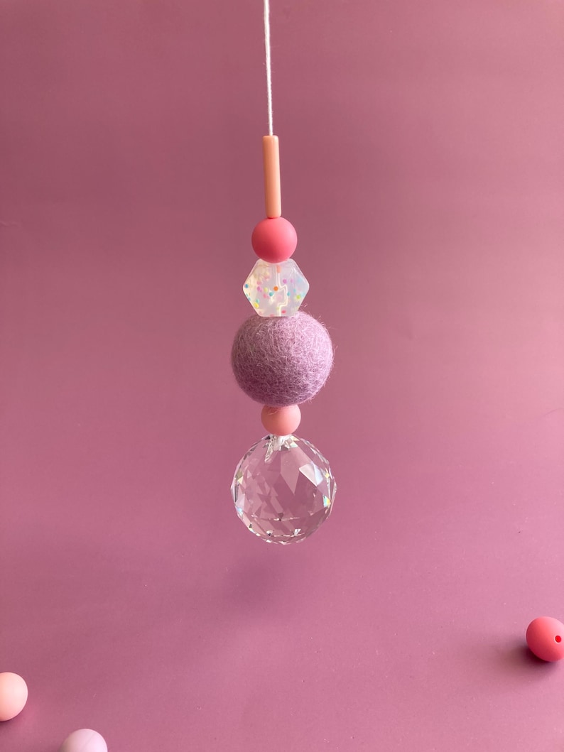 Large suncatcher with felt ball and colorful silicone beads | stylish home accessory & gift idea with rainbow effect image 4