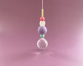 Large suncatcher with felt ball and colorful silicone beads | stylish home accessory & gift idea with rainbow effect