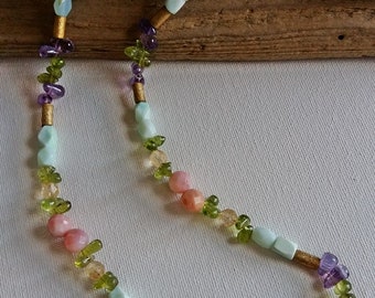 Collier Opale, Peridot, Citrin und Amethyst