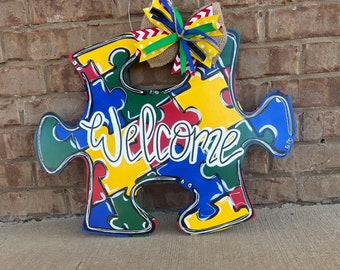 Autism Puzzle Piece Door Hanger | Autism Mom | Every Piece Belongs | Love | Awareness | Acceptance