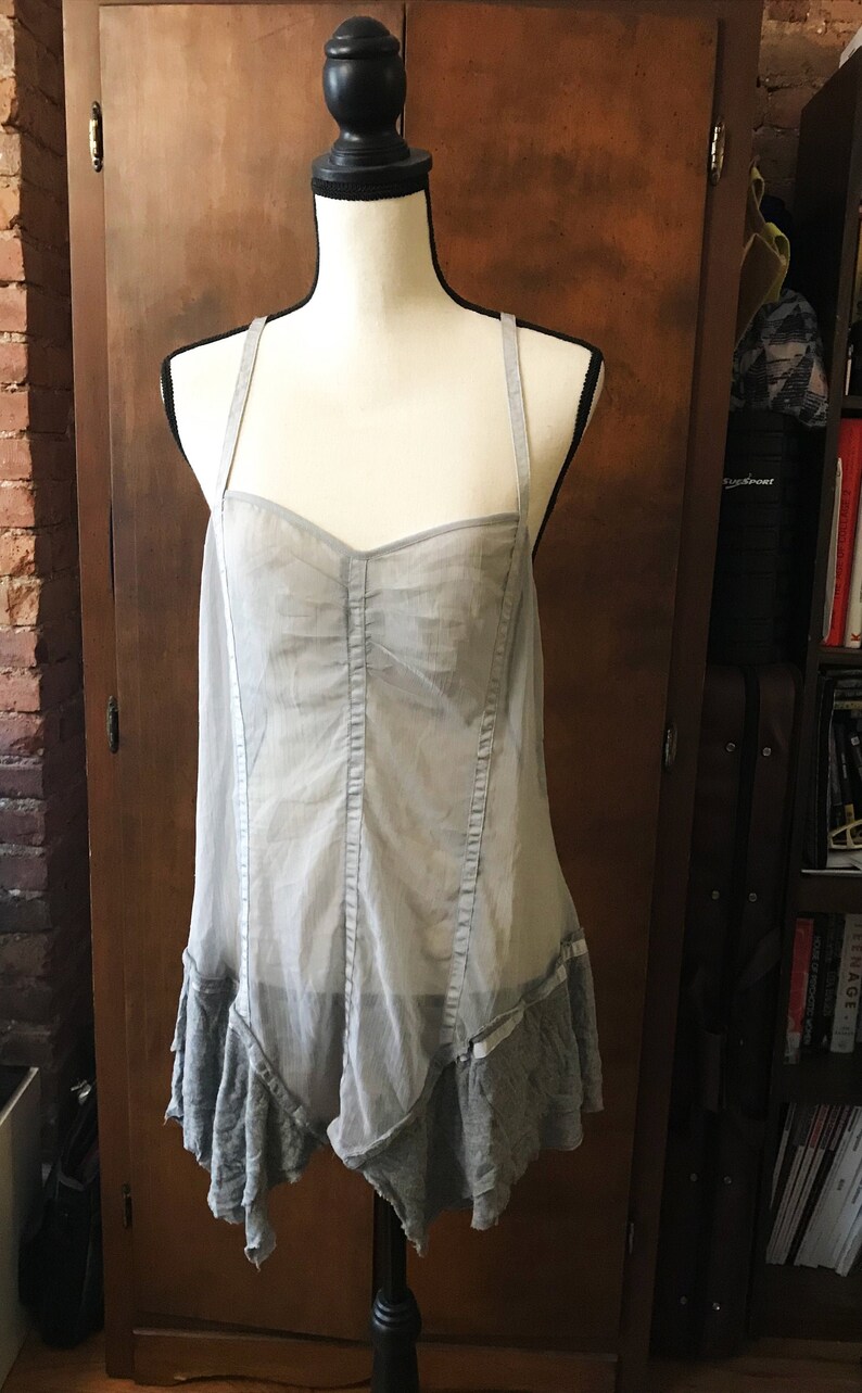 Gray Boho Sheer Slip w Jersey Trim