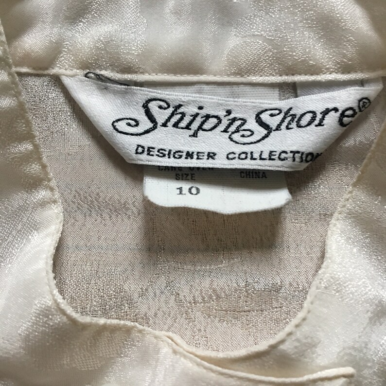 collared blouse shimmering white blouse embossed blouse long sleeve top Vintage 1980s80s semi-sheer white blouse white floral top ML