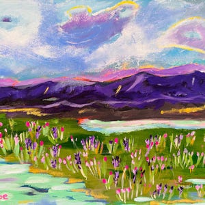 Original Impressionistic Landscape Painting: Arizona Mountains & Wildflowers