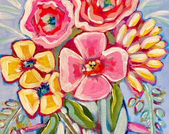 Original Painting Vibrant Floral Arrangement 8x10" Canvas One-of-a-Kind Hand Painted