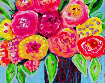 Pintura floral original de Jeri Dube – Lienzo acrílico de 30 x 30 cm