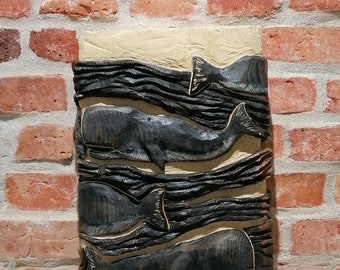 Relief "Wale", Kettensägenschnitzerei