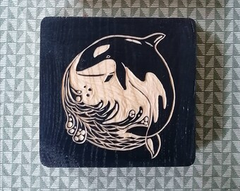 Relief in printing stock look, whale picture, Orka