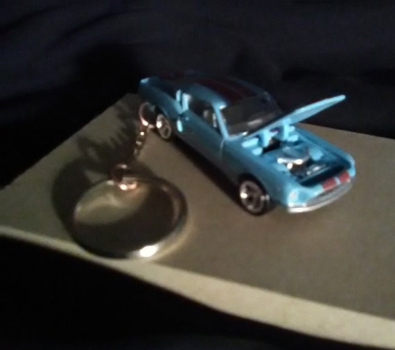 Custom Keychain 1968 Ford Mustang Fastback Light Blue Chrome Wheels