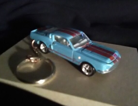 Custom Keychain 1968 Ford Mustang Fastback Light Blue Chrome Wheels