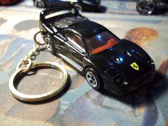 Custom Keychain 1987 Ferrari F40 Black With Chrome Wheels Mint