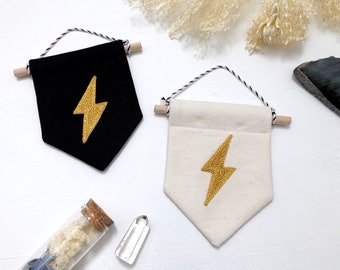 Mini lightning cotton canvas banner, embroidered wall hanging