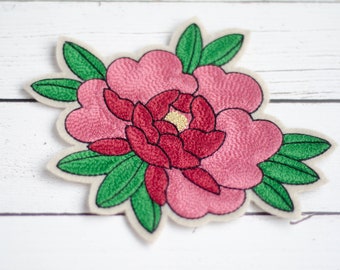 Peony embroidered patch