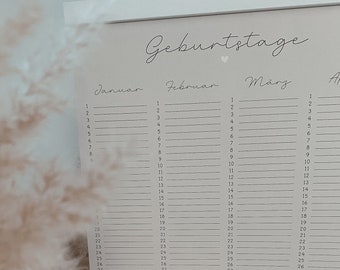 Geburtstagskalender | Wandkalender | Familienplaner | DIN A2 lang