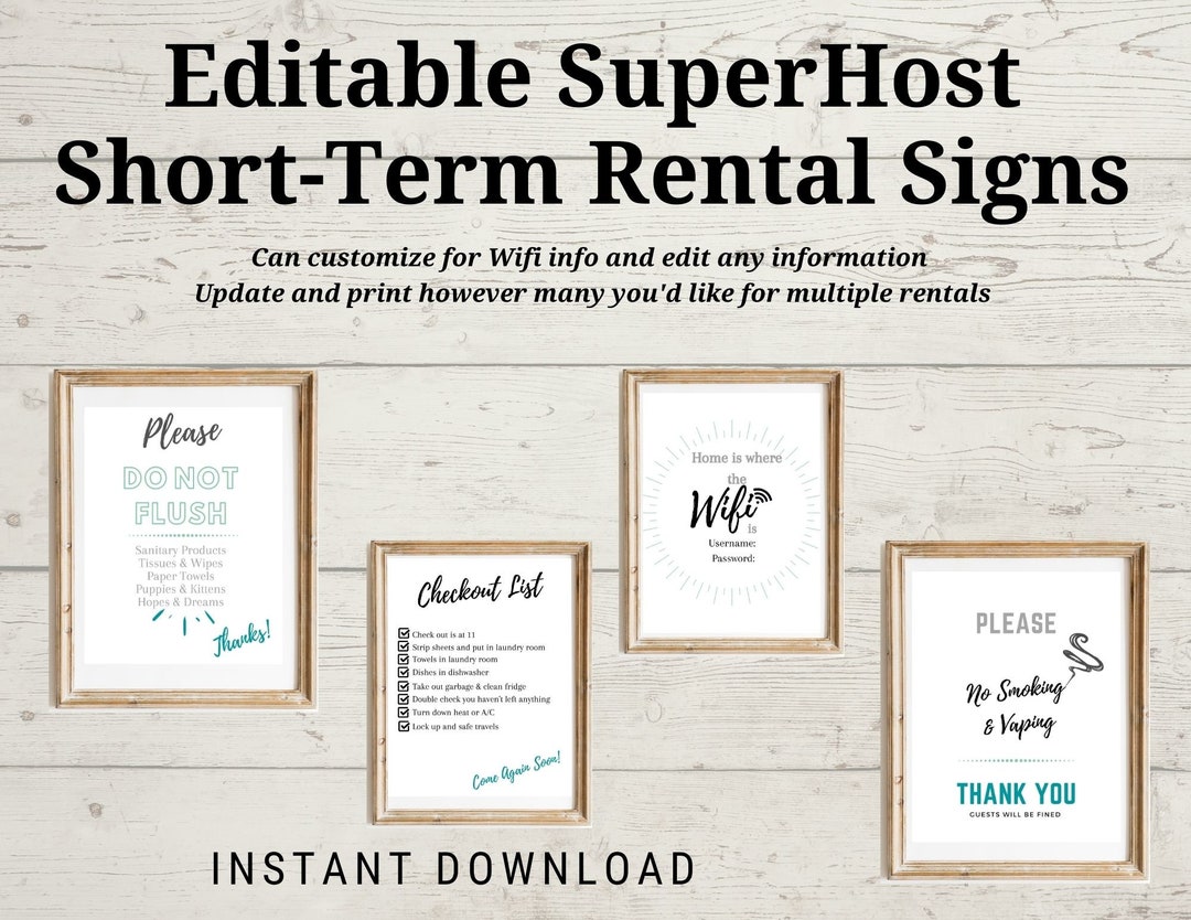 Short-term Rental Editable Signs for Airbnb, VRBO, Vacation Property - Etsy