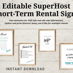 Short-Term Rental Editable Signs for AirBNB, VRBO, Vacation Property