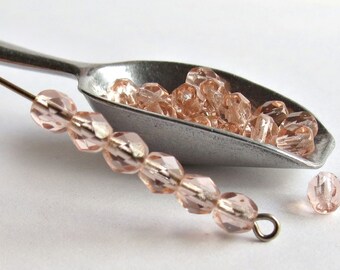 4mm Czech Fire Polished Beads 100 or 300 pcs Light Pink, Faceted Glass Beads Round