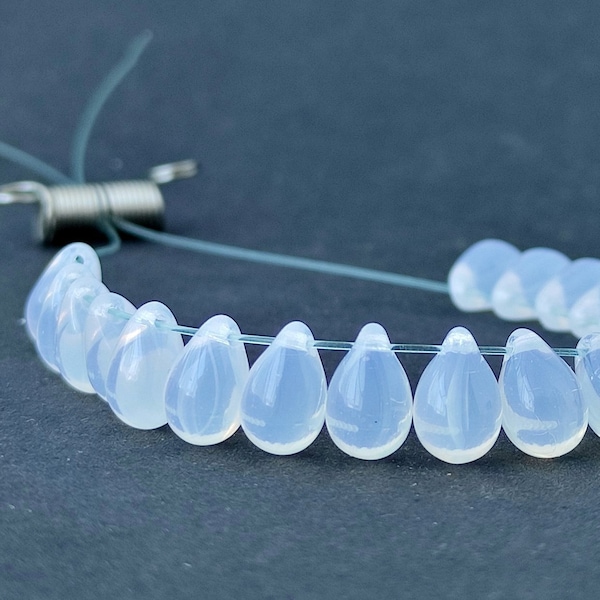 20 or 100pcs Moonlight Opal Czech Glass Teardrop Beads - 6mm x 9mm - DIY Beads for Jewelry Making
