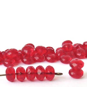 40 or 200pcs Red Czech Fire-Polished Faceted Rondelle Beads - 4x7mm Translucent Glass Beads for Jewelry Making