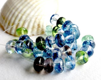 40 or 200 pcs Ocean Mix Firepolish Czech Glass Faceted Rondelle Beads Rondelle Beads - 4mm X 7mm