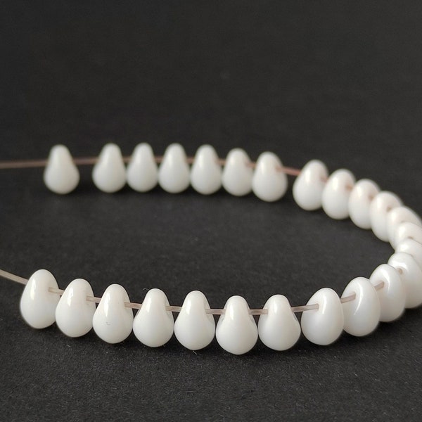 60pcs or 300pcs Tiny Teardrop Beads 6mm, Czech Glass Beads for Jewelry Making, Opaque White