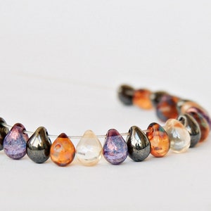 50/200 pcs Czech Glass Beads - Small Teardrop Bead Mix Golden Forest Drops in Luster Champagne, Purple, Hematite, and Picasso Brown