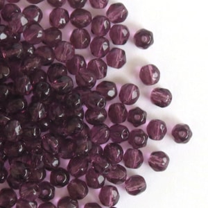 4mm Amethyst Purple Czech fire-polished faceted glass beads round, 100pcs or 300pcs faceted fire polish small spacer