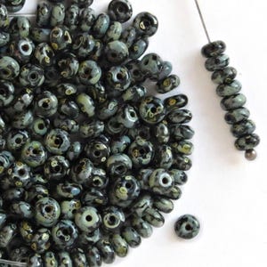 4mm Picasso Black Czech Glass Rondelle Beads, 120 or 600 pcs Glass Spacer Beads for Jewelry Making