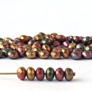 80 or 400pcs Metallic Rainbow Czech Glass Rondelle Beads - 3mm x 5mm - Small Spacer Beads for Jewelry Making