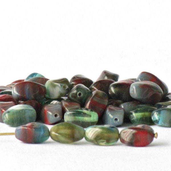 40 or 200 pcs Twisted Oval Czech Glass Beads 9mm Multicolored Natural Colors